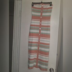 JustFab Striped Midi Dress with Button Accents